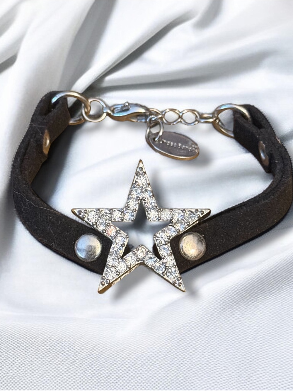 Undee Bandz suede pave silver star bracelet